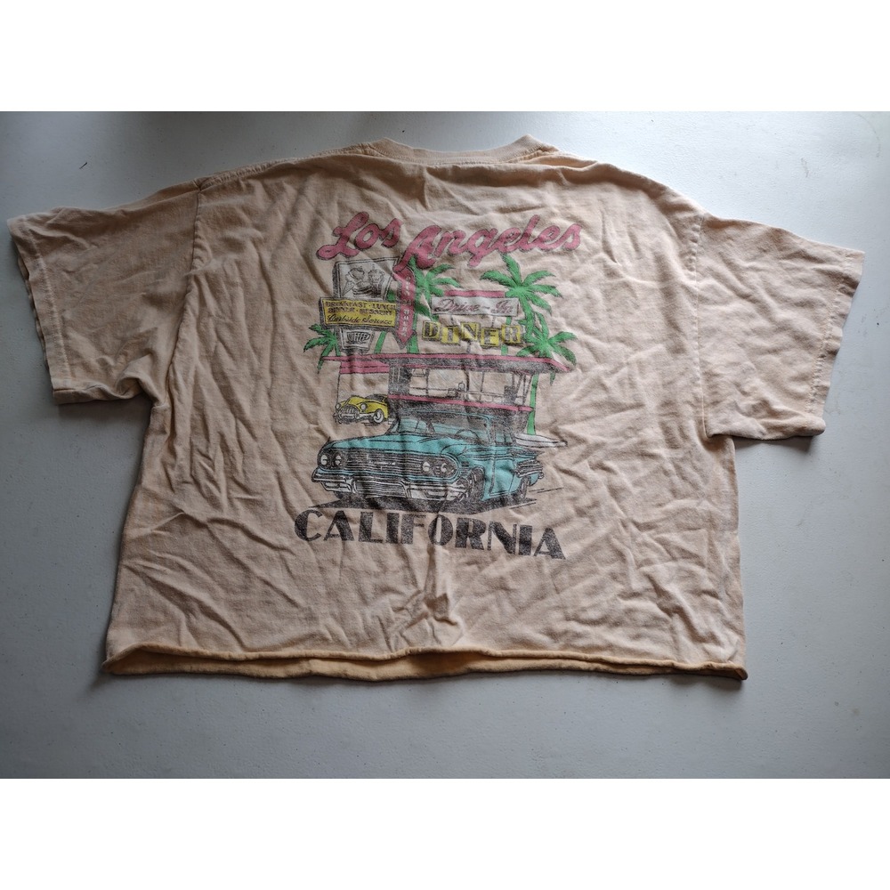 Fifth Sun Los Angeles California Drive In Diner Graphic‎ Crop Top Peach Large